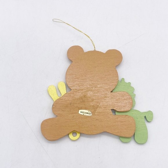 Vintage Wooden Teddy Bear Oranament Holding Rattle Horse Pastel Colors 4" Taiwan - Picture 3 of 8